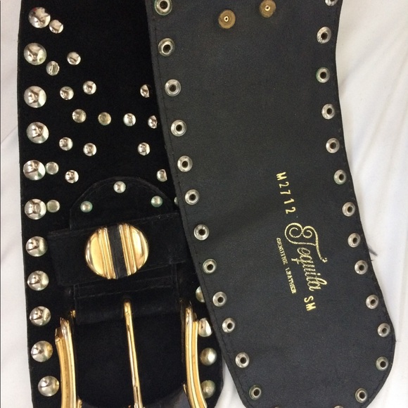Vintage Silver  Studded Black Suede Wide Belt S/M main image 4